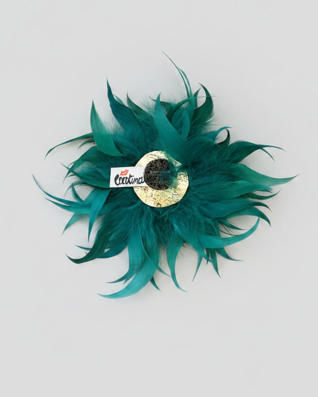 Brooch made of real feathers- Green
