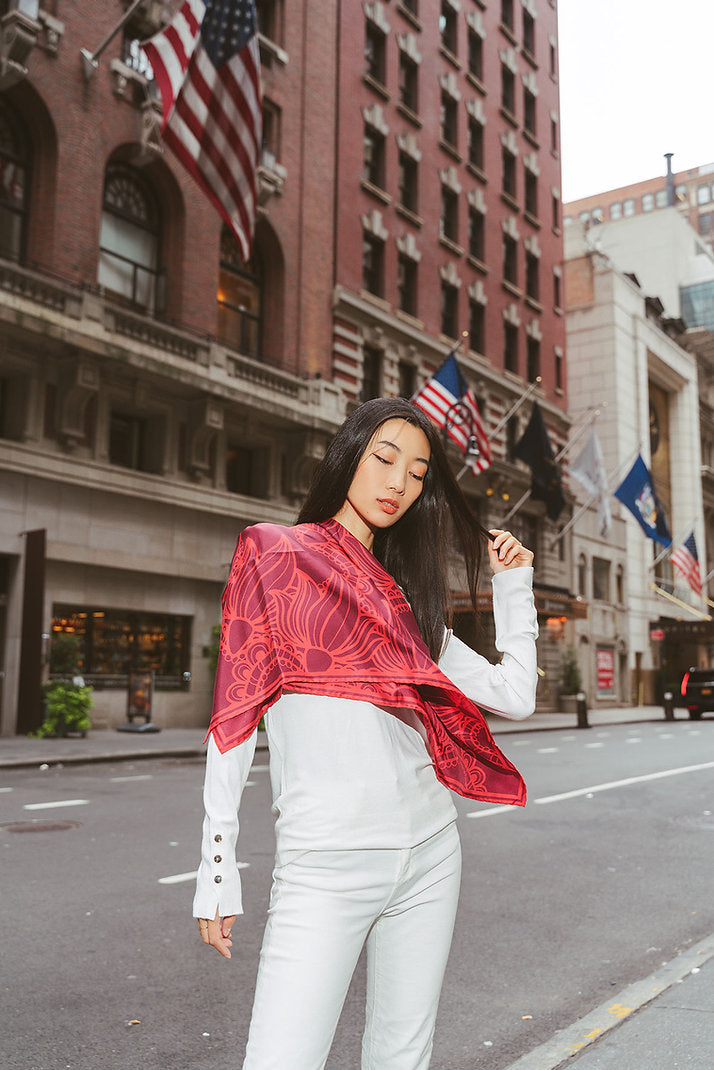 Silk scarf 'A-MORS RED' line