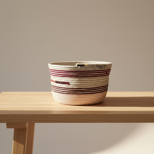 Rope basket with embroidery (medium)