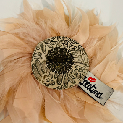Spilla in piume vere/ bottone- rosa pallido mod 1