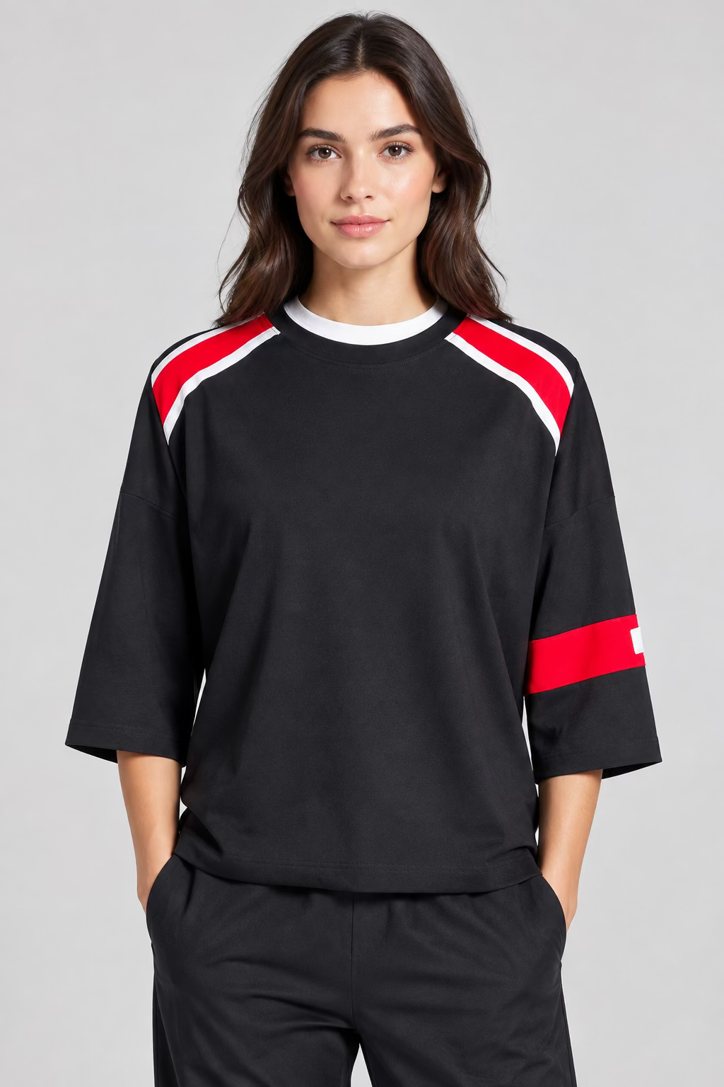3/4-Sleeve Sweater (Z2) – Striped Shoulders