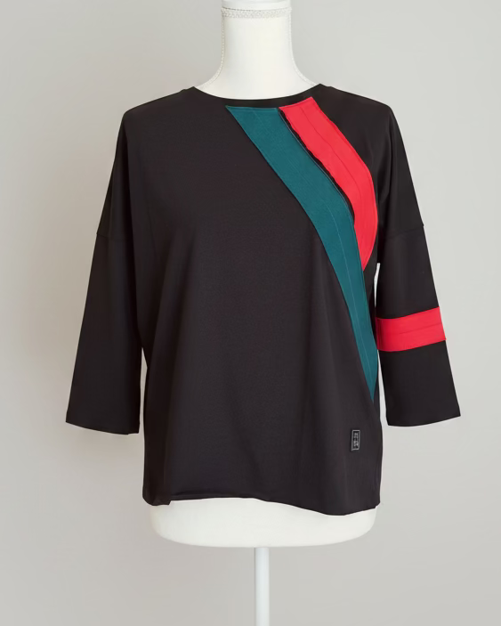 Maglia manica 3/4 (Z2)- righe verdi e rosse