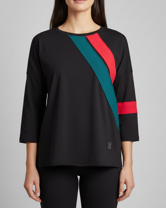 Maglia manica 3/4 (Z2)- righe verdi e rosse