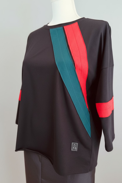 Maglia manica 3/4 (Z2)- righe verdi e rosse