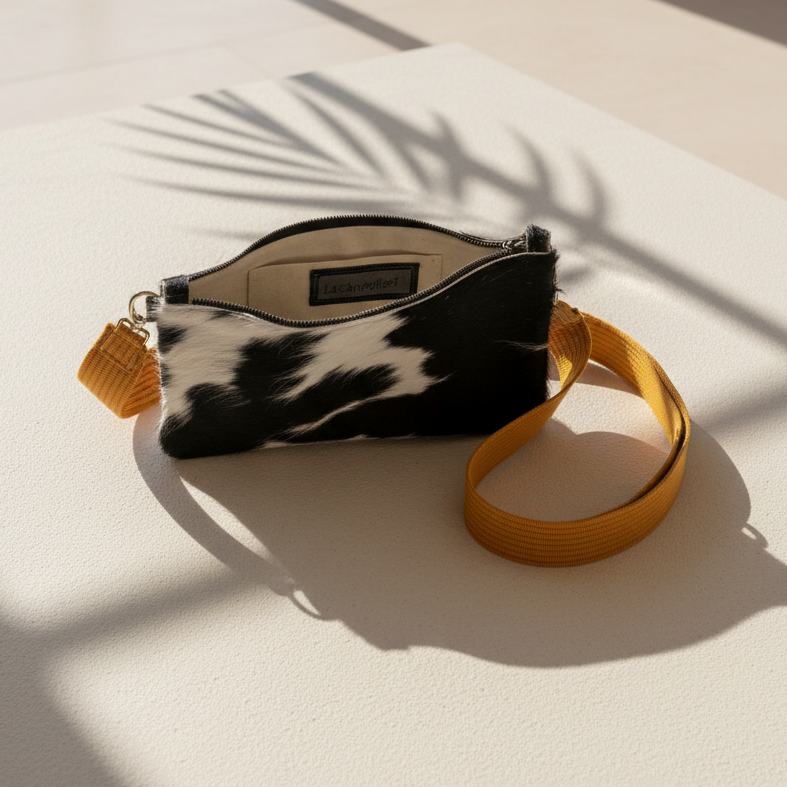 Argentine leather clutch with shoulder strap