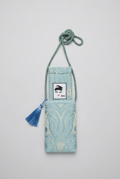 Porta cellulare azzurro damascato