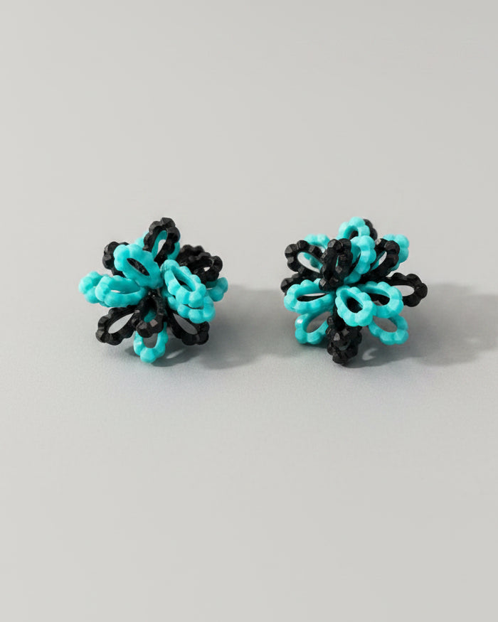 Black and light blue vintage floral earring