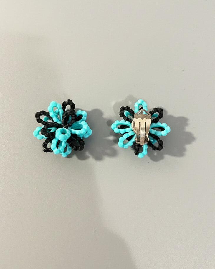 Black and light blue vintage floral earring