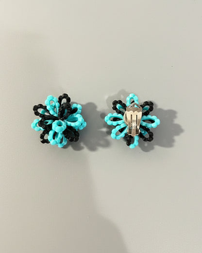 Black and light blue vintage floral earring