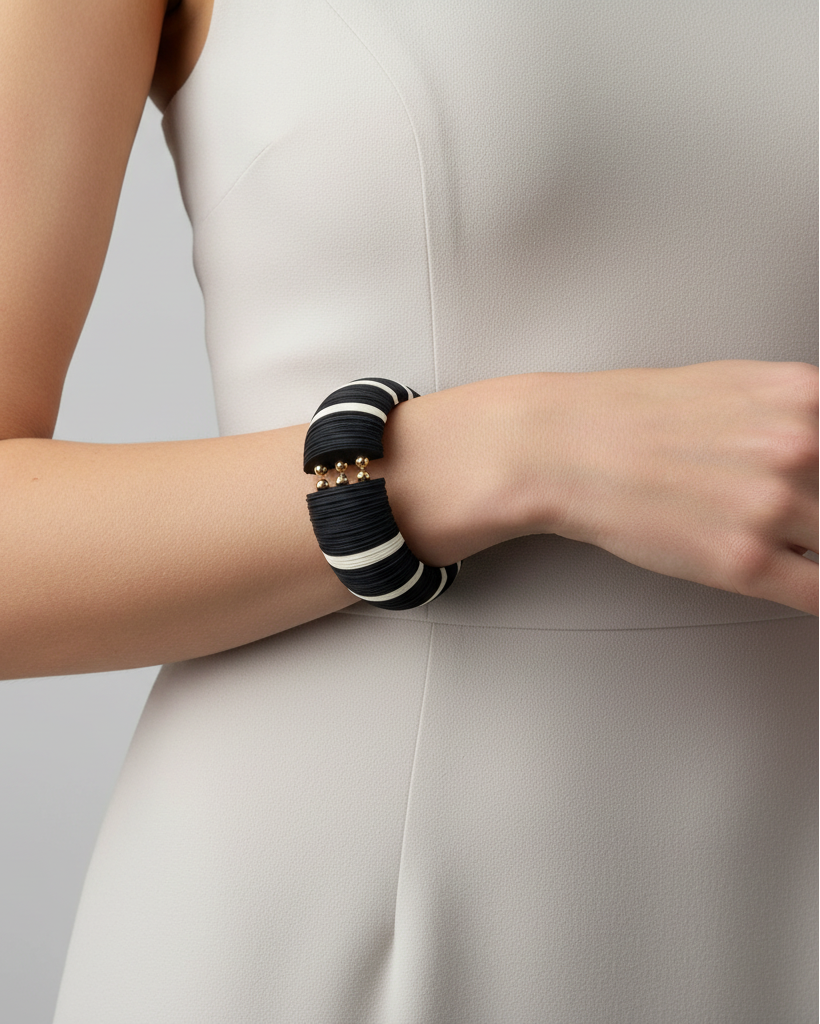 Bracciale a cerchio nero/righe bianche