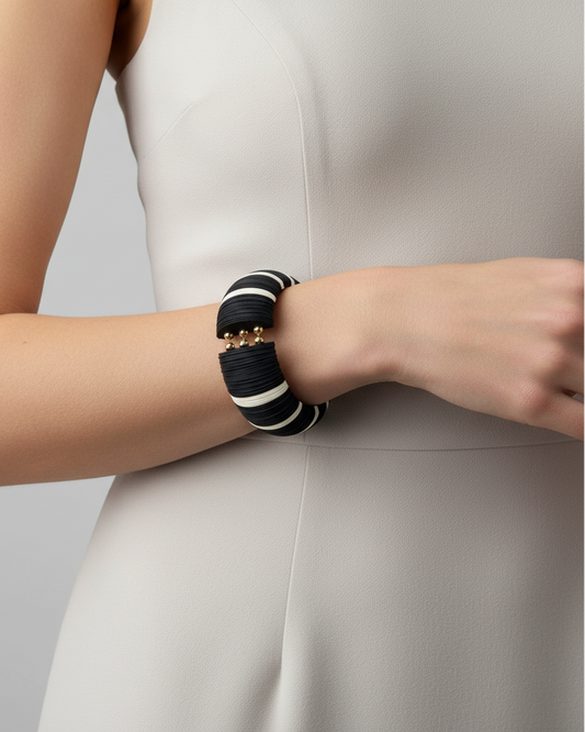Bracciale a cerchio nero/righe bianche
