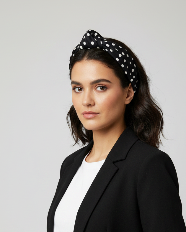 Cerchietto per capelli con nodo pois (colori vari)