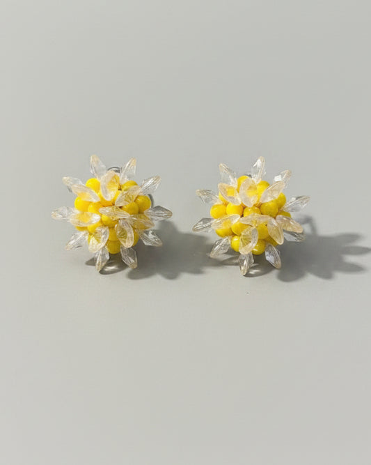 Orecchino vintage perle gialle e elementi trasparenti