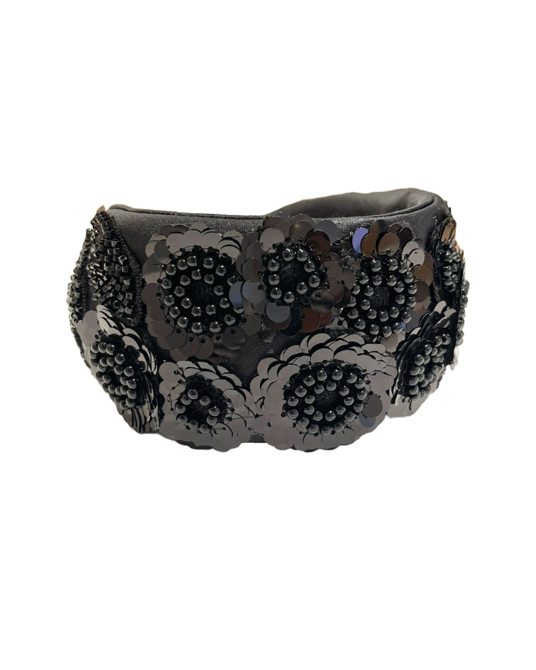 Hand-Embroidered and Beaded Headband - Black