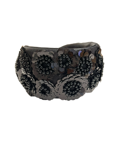 Hand-Embroidered and Beaded Headband - Black