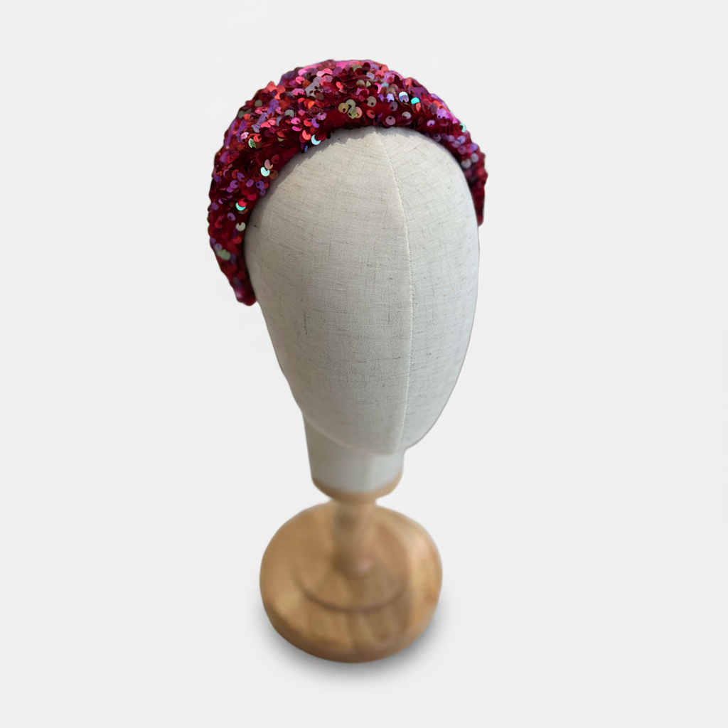 Cerchietto per capelli ricamato/pailletes-Rosso