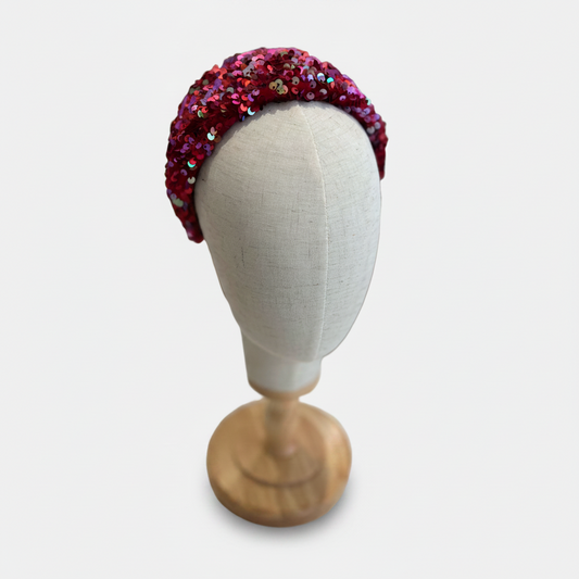Cerchietto per capelli ricamato/pailletes-Rosso