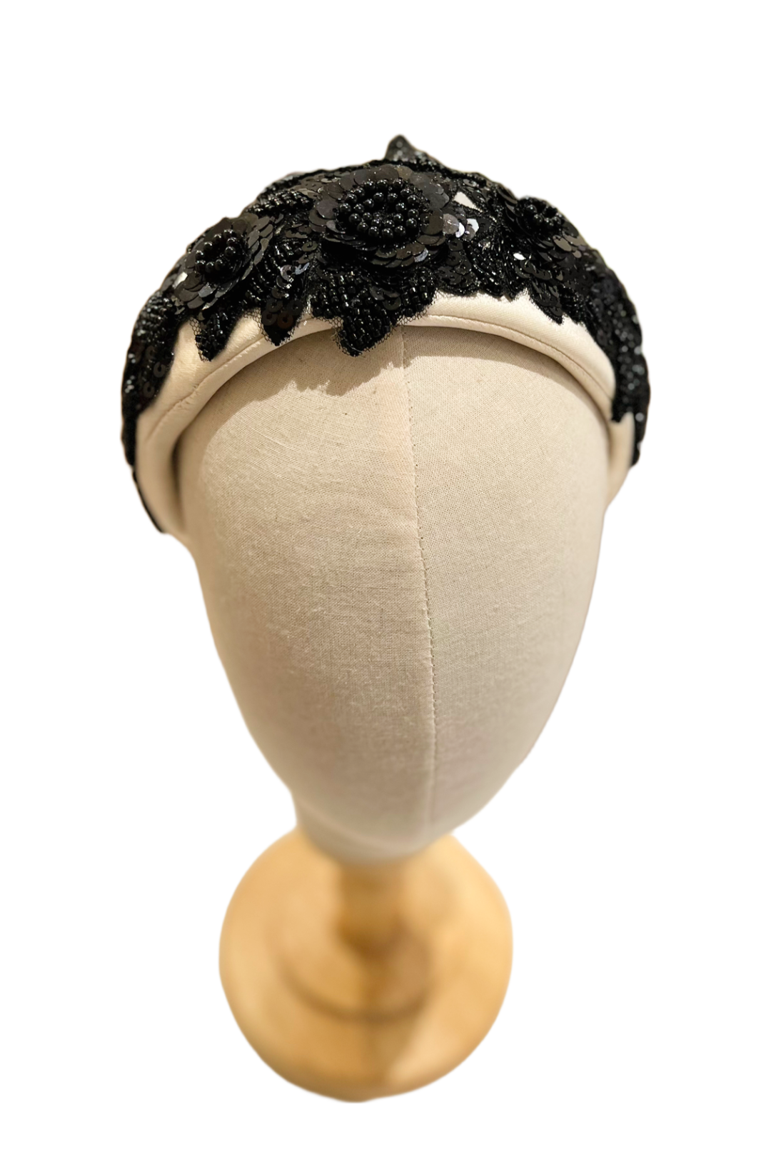 Hand-embroidered and beaded headband - Cream