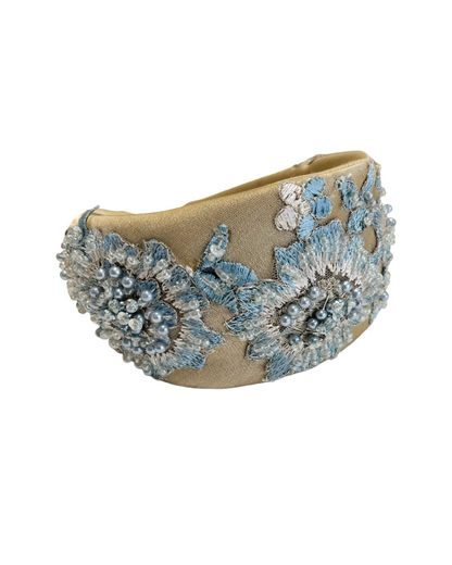 Embroidered/Beaded Hairband - Blue