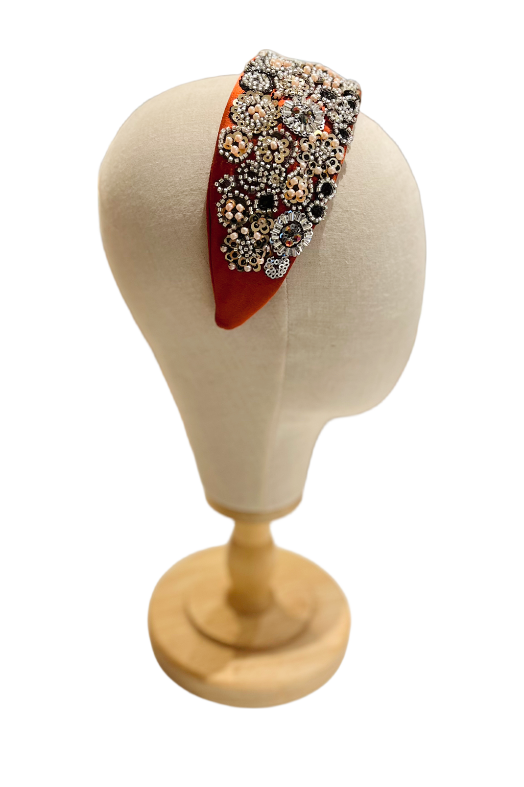 Hand-Embroidered and Beaded Headband - Orange