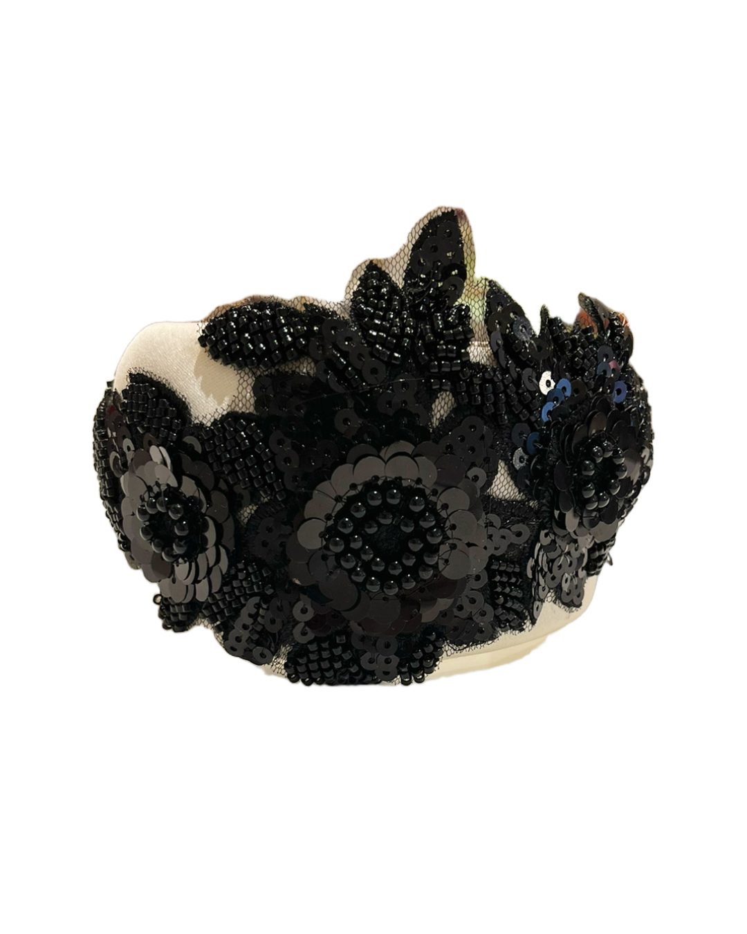 Hand-embroidered and beaded headband - Cream