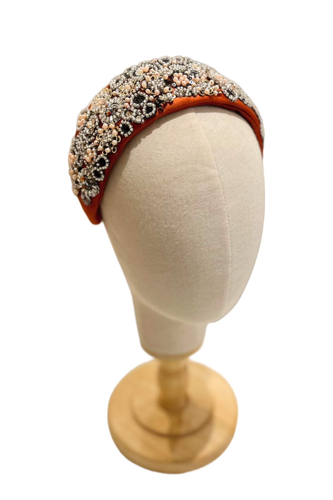 Hand-Embroidered and Beaded Headband - Orange