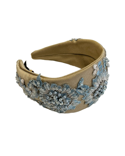 Embroidered/Beaded Hairband - Blue