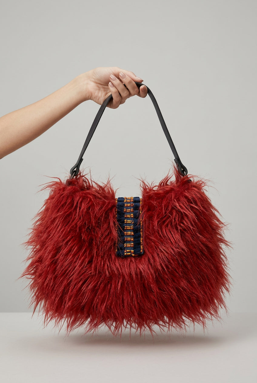 Borsa 'Mamuthones"  in pelo e manico in pelle