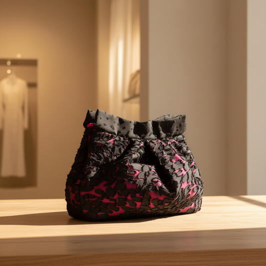 Lace clutch with velvet embellishments