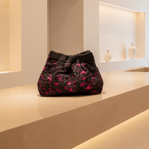 Lace clutch with velvet embellishments