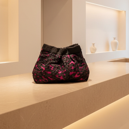Lace clutch with velvet embellishments