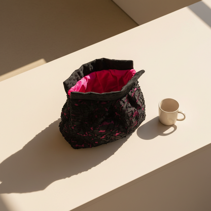 Lace clutch with velvet embellishments