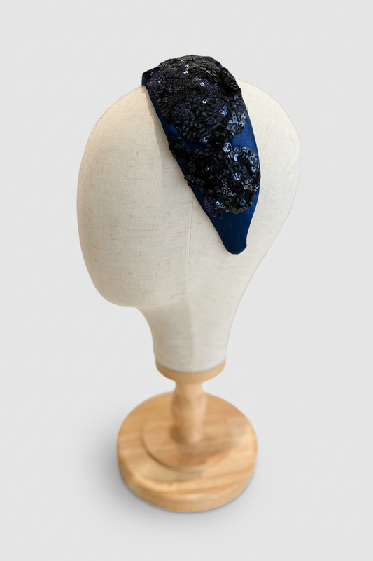 Cerchietto per capelli ricamato/pailletes- Blue